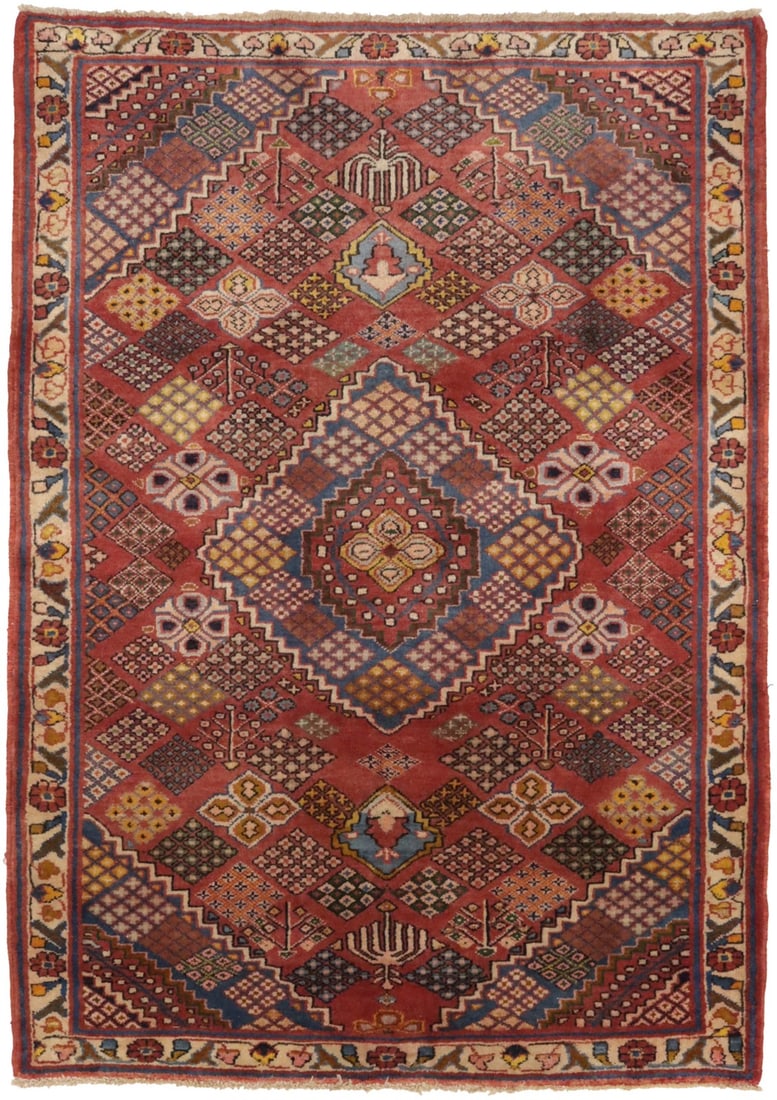 Handmade Vintage Tribal Floral Wool Area Rug 4'6 x 6'6 One-of-a-Kind: Handmade Vintage Tribal Floral Wool Area Rug 4'6 x 6'6 One-of-a-Kind Enhance your home decor with this Handmade Vintage Tribal Floral Oriental Rug, perfect for a farmhouse aesthetic. Measuring 4'6" x 