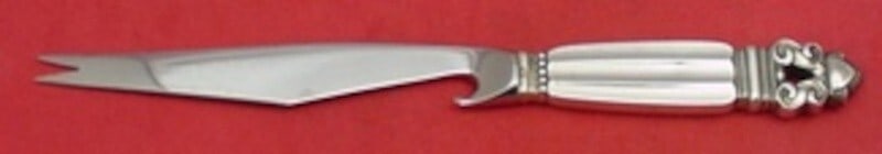 Georg Jensen Acorn Sterling Silver Bar Knife 8 3/8": Georg Jensen Acorn Sterling Silver Bar Knife 8 3/8" This exquisite bar knife features the iconic Acorn pattern by Georg Jensen, crafted from high-quality sterling silver. The knife boasts a hollow han