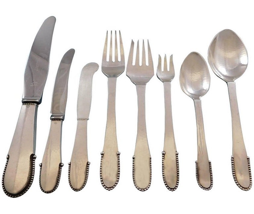 Georg Jensen Beaded Sterling Silver 64 Piece Flatware Service (1 of 6)