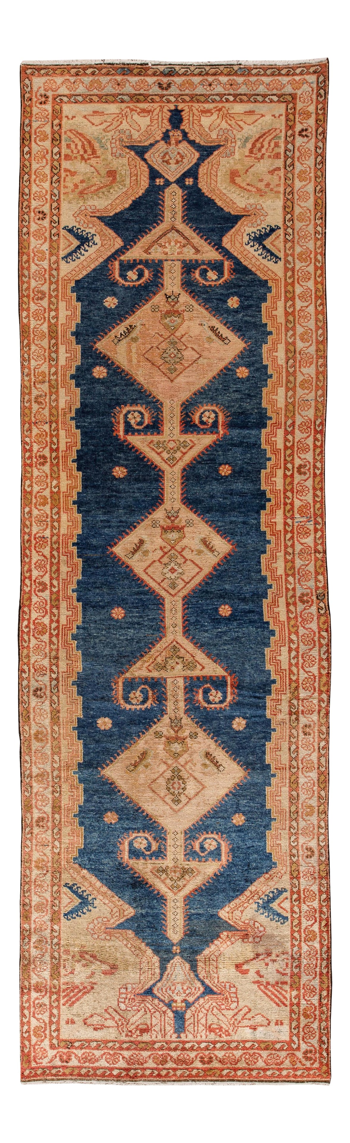 Handmade Blue Antique Persian Malayer Wool Rug 3'7 x 11'6: Handmade Blue Antique Persian Malayer Wool Rug 3'7 x 11'6 Enhance your space with this exquisite Antique Persian Malayer rug, handmade from luxurious wool. Featuring a stunning blue field adorned with