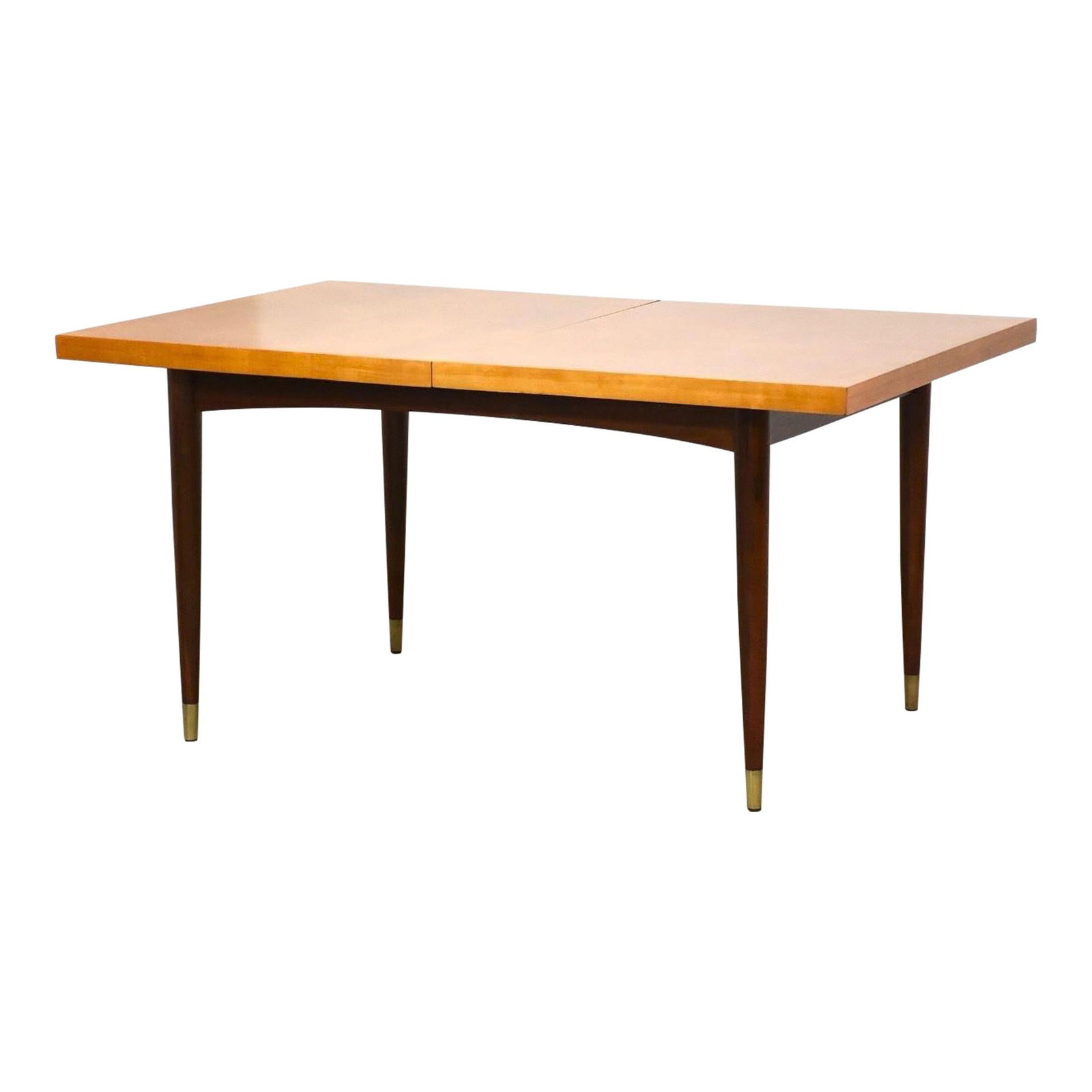 1960s American of Martinsville Maple Walnut Dining Table Mid Century Modern: 1960s American of Martinsville Maple Walnut Dining Table Mid Century Modern This stunning mid-century modern dining table features a beautifully crafted maple top supported by elegant walnut legs, ref