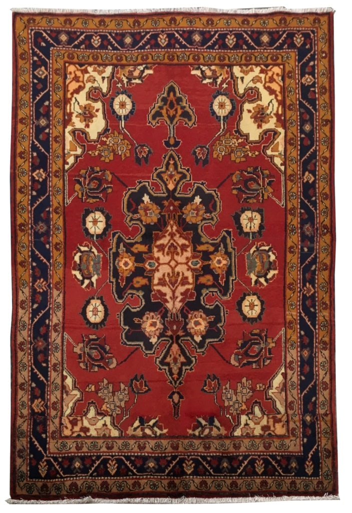 5' x 7' Handcrafted Persian Kolyaei Rug in Red Brown: 5' x 7' Handcrafted Persian Kolyaei Rug in Red Brown Free continental US Shipping Enhance your home with the exquisite 4.9 x 7.2 Persian Kolyaei Rug, handcrafted by skilled artisans from the Kolyaei r