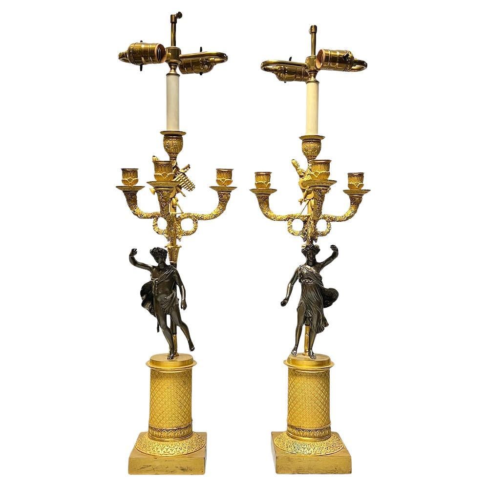 Set of 2 French Empire Ormolu Bronze Figurative Candelabra Lamps (1 of 18)