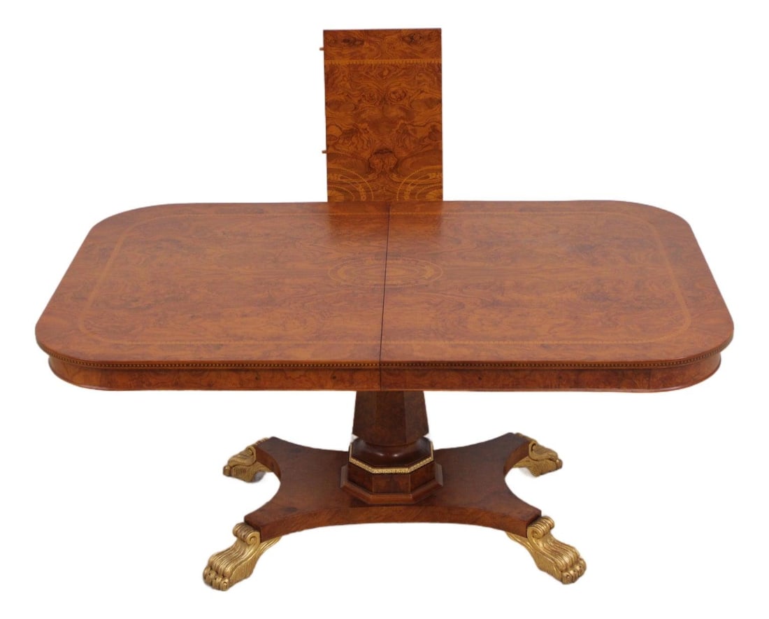 Wood Inlaid Pedestal Dining Table Italian Style Leaf (1 of 10)