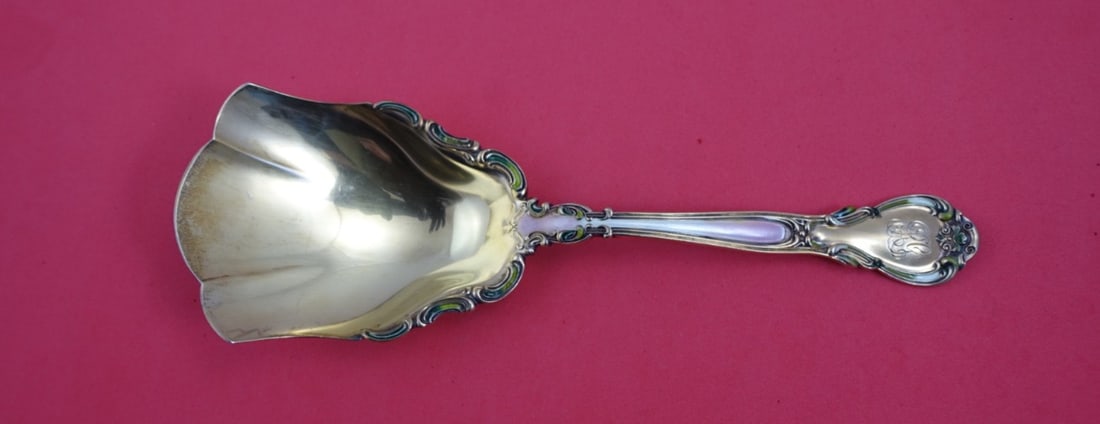 Gorham Chantilly Sterling Silver Berry Scoop Vermeil with Enamel 8 7/8": Gorham Chantilly Sterling Silver Berry Scoop Vermeil with Enamel 8 7/8" Introducing the Chantilly Berry Scoop, crafted by Gorham, a stunning piece in sterling silver. This exquisite serving piece feat