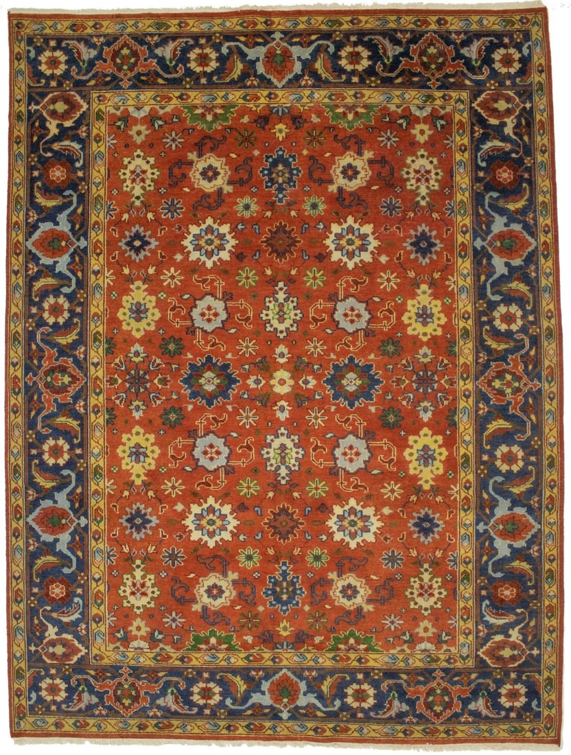 Handmade 9x12 ft Floral Design Wool Oriental Rug: Handmade 9x12 ft Floral Design Wool Oriental Rug This exquisite handmade floral design Oriental rug is perfect for enhancing the aesthetics of your living or dining room. Crafted in India, this area r
