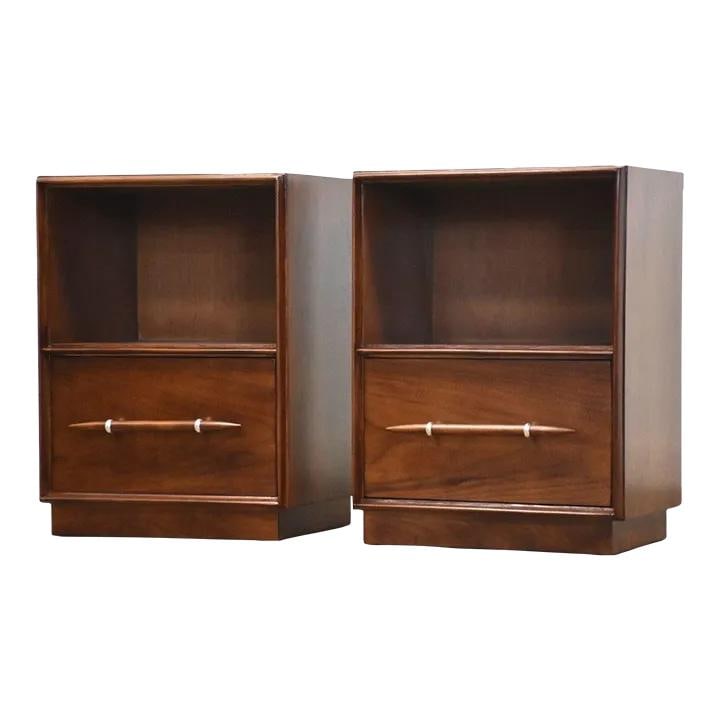 Mid Century Modern Walnut Nightstands by Robsjohn Gibbings for Widdicomb Pair (1 of 9)