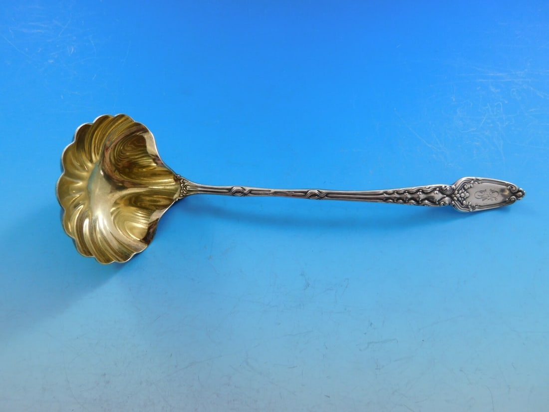 Tiffany & Co. Broom Corn Sterling Silver Ladle Gold-Washed Fluted Bowl 7 1/4" (1 of 4)