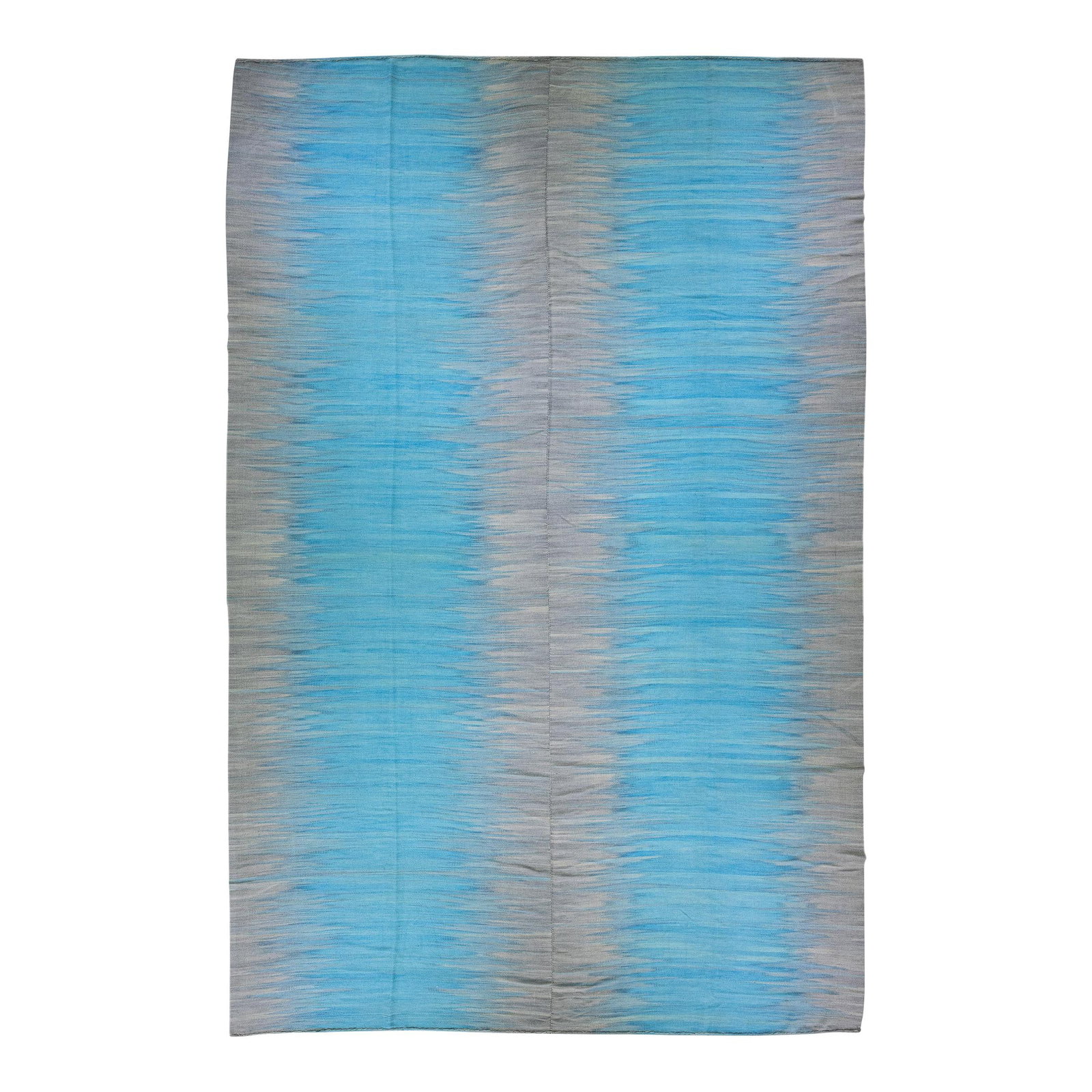 Oversize Modern Kilim Wool Rug Blue Gray Abstract Design 12 x 18'8: Oversize Modern Kilim Wool Rug Blue Gray Abstract Design 12 x 18'8 Enhance your space with this stunning Modern Kilim Flatweave Wool Rug, featuring a beautiful blue and gray field. The rug showcases a