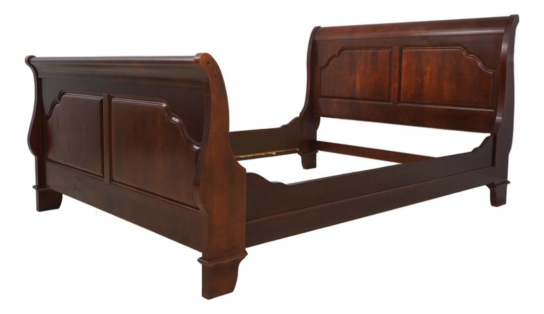 Elegant Cherry Wood Queen Sleigh Bed with Carved Details: Elegant Cherry Wood Queen Sleigh Bed with Carved Details This exquisite Cherry Traditional Queen Size Sleigh Bed showcases fine craftsmanship with its beautifully carved details and high-quality const