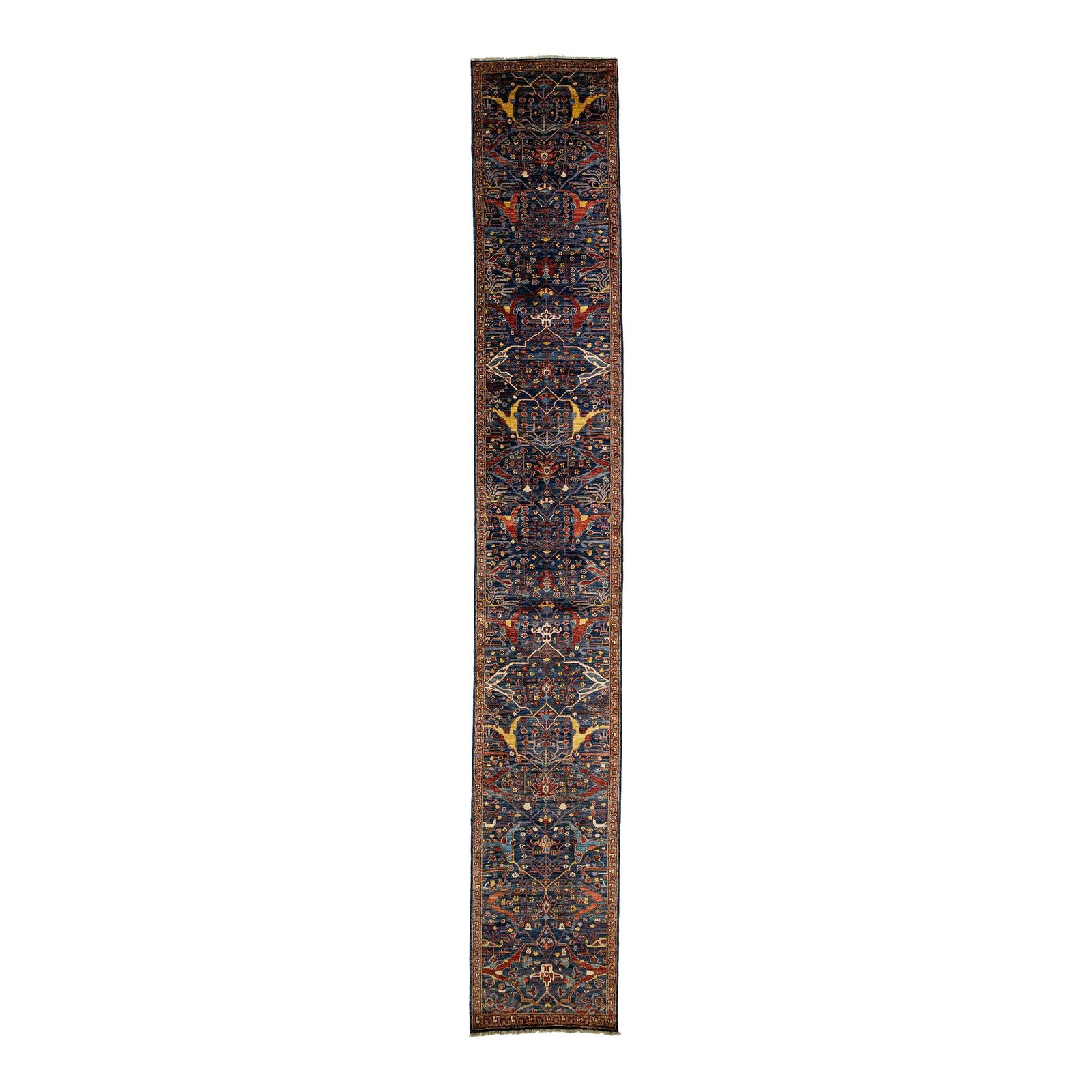 Handmade Modern Bidjar Wool Runner Blue Geometric Floral 2'9 x 17'10 (1 of 8)