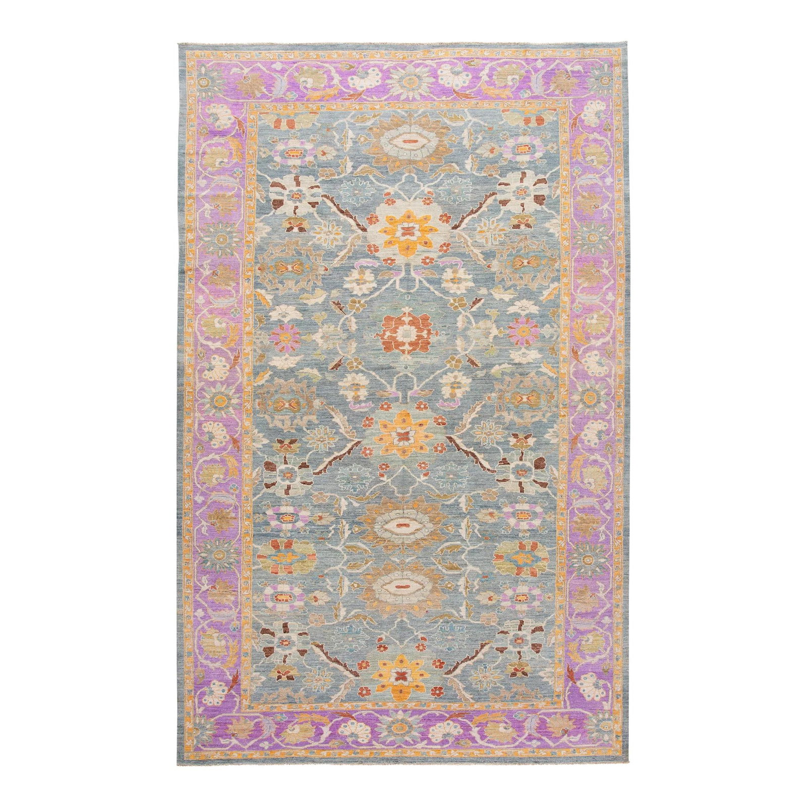 Modern Sultanabad Hand-Knotted Floral Wool Rug 10' x 16': Modern Sultanabad Hand-Knotted Floral Wool Rug 10' x 16' Enhance your living space with this stunning Modern Sultanabad Handmade Floral Motif Rug. This exquisite piece features a vibrant blue field co