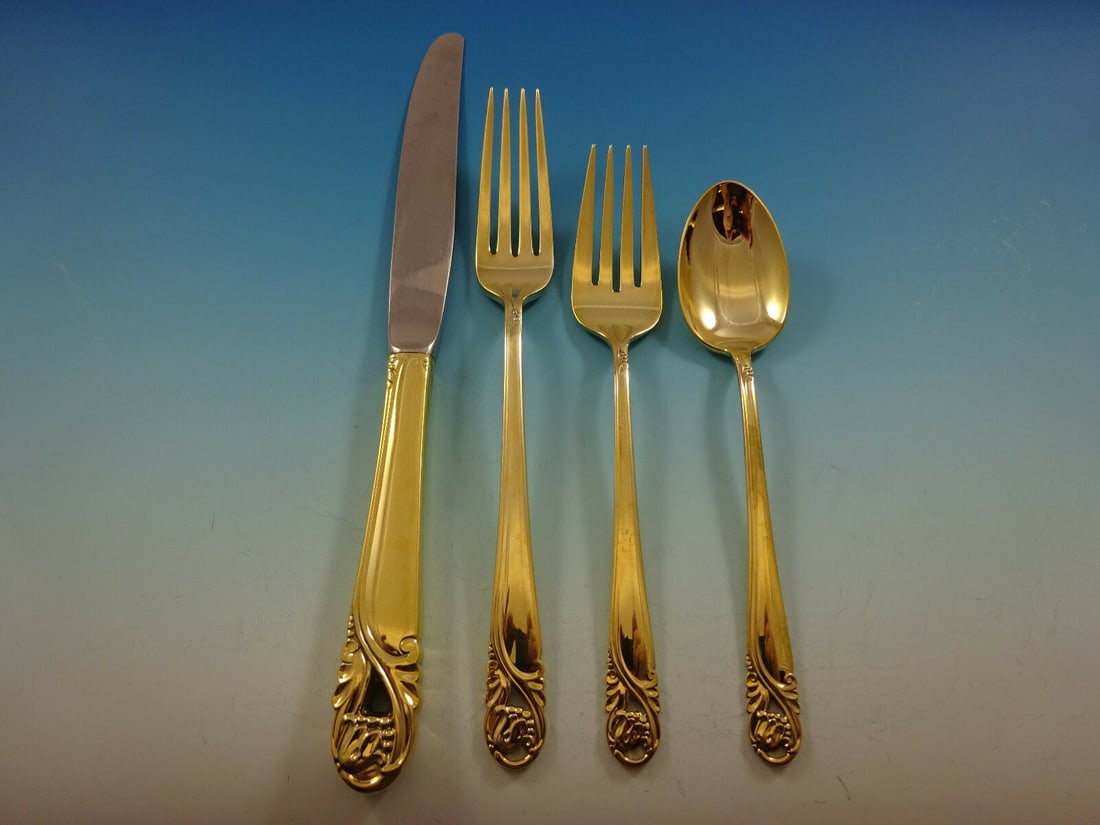 Spring Glory Vermeil 4pc Place Setting by International Sterling Silver: Spring Glory Vermeil 4pc Place Setting by International Sterling Silver Enhance your dining experience with the exquisite Spring Glory Vermeil place setting by International. This elegant 4-piece set 