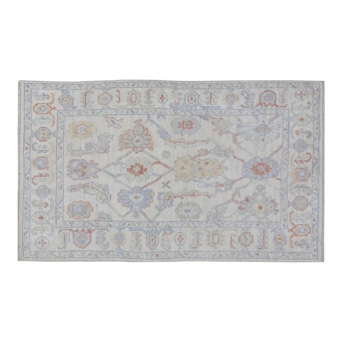 4'10 x 7' Wool Area Rug Traditional Turkish Oushak Design: 4'10 x 7' Wool Area Rug Traditional Turkish Oushak Design This Turkish Oushak hand-knotted wool rug showcases traditional craftsmanship paired with a contemporary design approach. Crafted from soft an