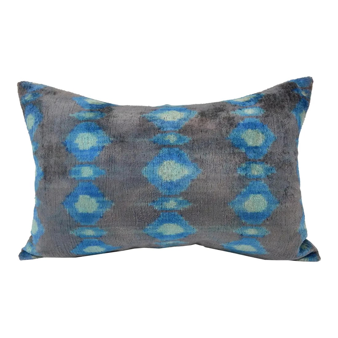 Uzbek Silk Ikat Velvet Decorative Pillow With Linen Back and Down Insert (1 of 3)