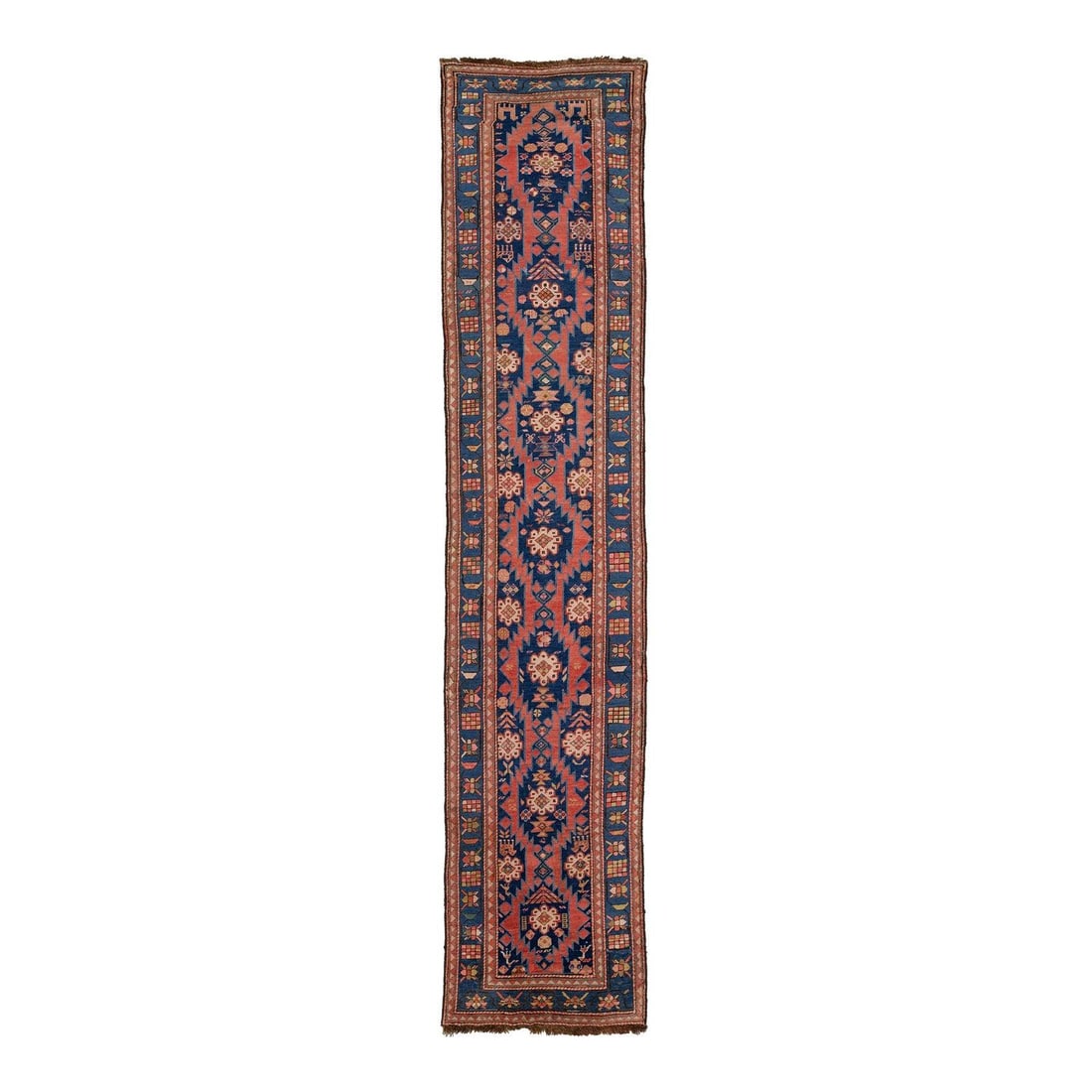 Antique Karabaugh Wool Runner Tribal Design Blue Red 2'11 x 14'3: Antique Karabaugh Wool Runner Tribal Design Blue Red 2'11 x 14'3 Enhance your home decor with this exquisite handcrafted Antique Karabaugh wool runner. Showcasing a stunning navy blue field complement