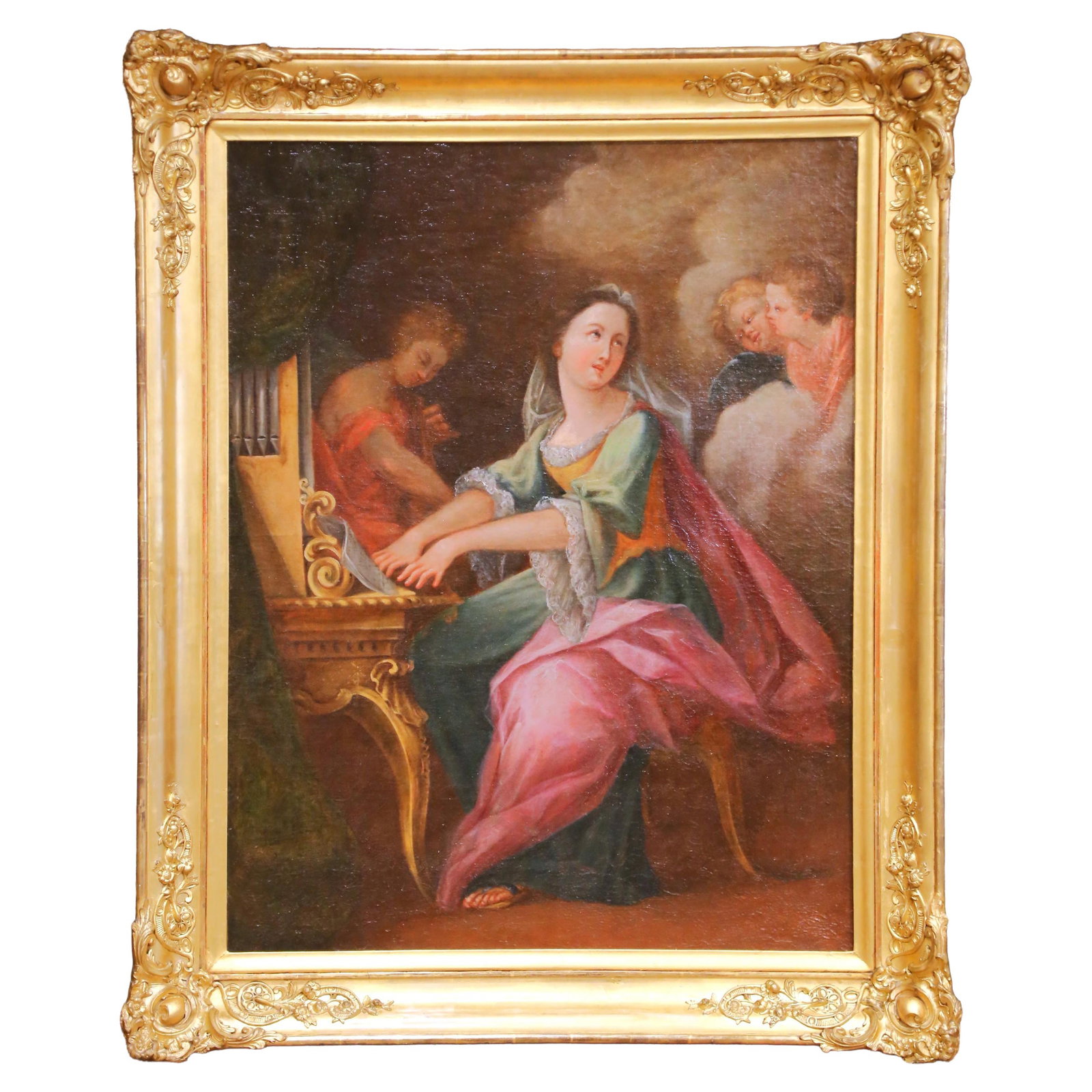 French Rococo Saint Cecilia Oil Painting in Giltwood Frame (1 of 10)