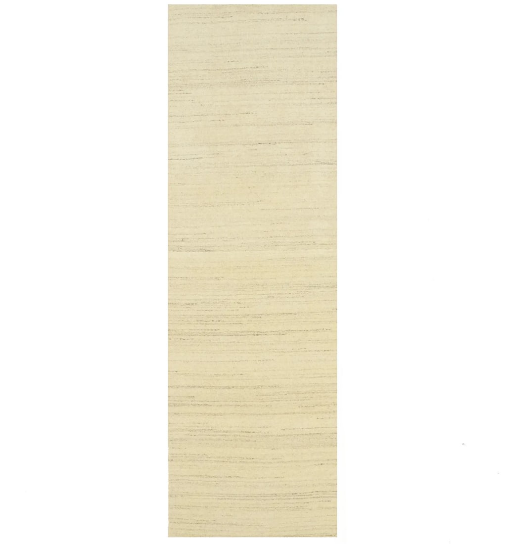 Gabbeh Wool Runner Rug 2'7 x 7'9 Cream Hand-Loomed: Gabbeh Wool Runner Rug 2'7 x 7'9 Cream Hand-Loomed Enhance your home decor with this elegant Solid Cream Hand-Loomed Gabbeh Wool Runner Rug. Perfect for hallways and kitchens, this modern rug features