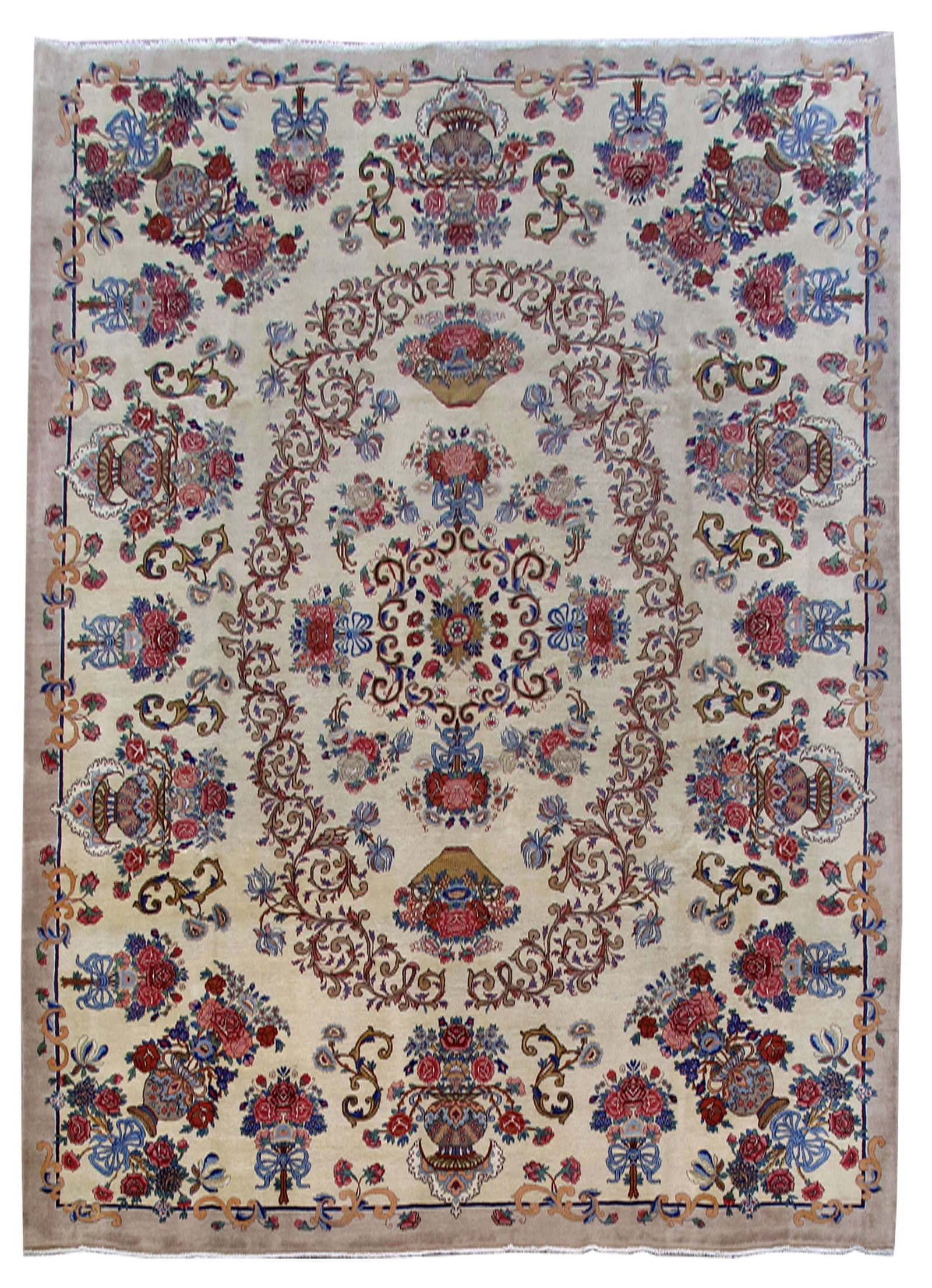 10' x 14' Handcrafted Ivory Persian Khorasan Rug Floral Design: 10' x 14' Handcrafted Ivory Persian Khorasan Rug Floral Design Free continental US Shipping Enhance your living space with the exquisite 10' x 14' Ivory Persian Unique Khorasan Rug, a true representat