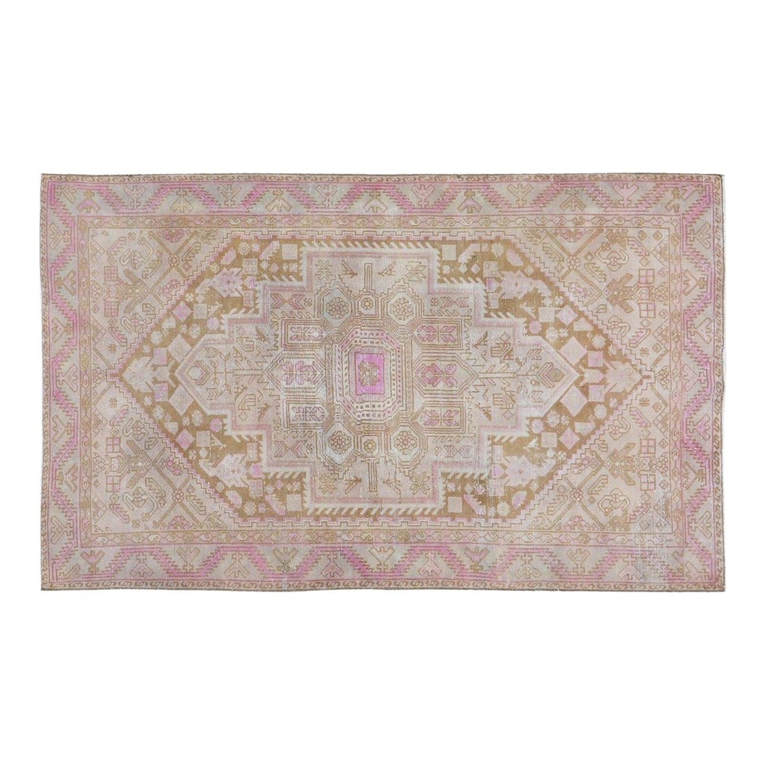 Hand-Knotted Wool Area Rug in Turkish Style 4'2'' x 6'10'': Hand-Knotted Wool Area Rug in Turkish Style 4'2'' x 6'10'' This vintage Turkish wool rug is hand-knotted using traditional techniques, combining timeless craftsmanship with a modern design sensibility