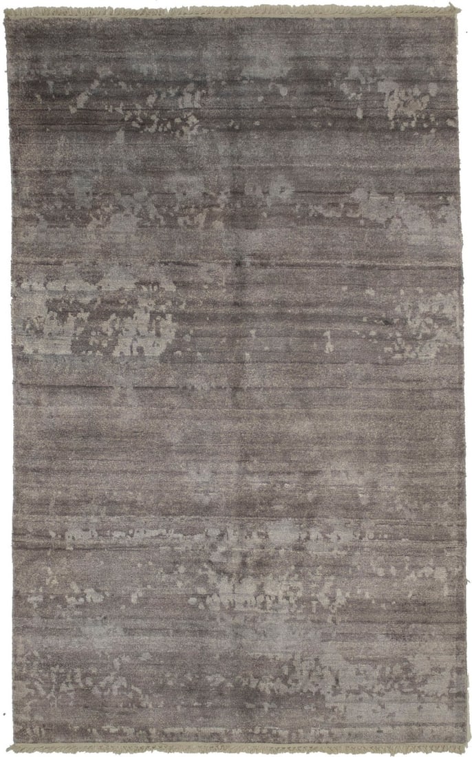 Hand-Knotted Wool and Viscose Contemporary Area Rug 4'10 x 7'10 Abstract Pattern: Hand-Knotted Wool and Viscose Contemporary Area Rug 4'10 x 7'10 Abstract Pattern This handmade area rug features a modern abstract pattern with warm multicolored tones including beige, brown, and gray