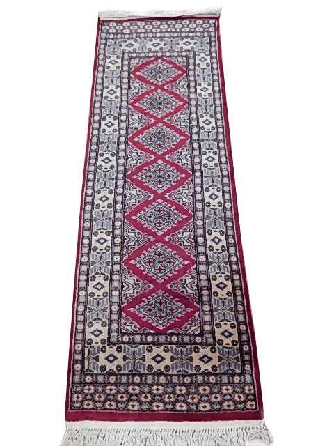 Handcrafted 1'11 x 5'9 Jaldar Bokhara Runner Rug in Pinkish Red and Ivory: Handcrafted 1'11 x 5'9 Jaldar Bokhara Runner Rug in Pinkish Red and Ivory Free continental US Shipping Enhance your living space with this exquisite Jaldar Traditional Bokhara Runner Rug, measuring 1'