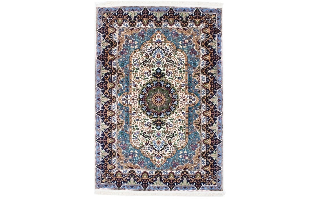 4'0 x 5'10 Hand-Knotted Wool Area Rug Floral Pattern Plush Modern Carpet: 4'0 x 5'10 Hand-Knotted Wool Area Rug Floral Pattern Plush Modern Carpet This hand-knotted Kirman area rug is crafted from plush wool, offering a blend of modern and traditional style with a floral pa