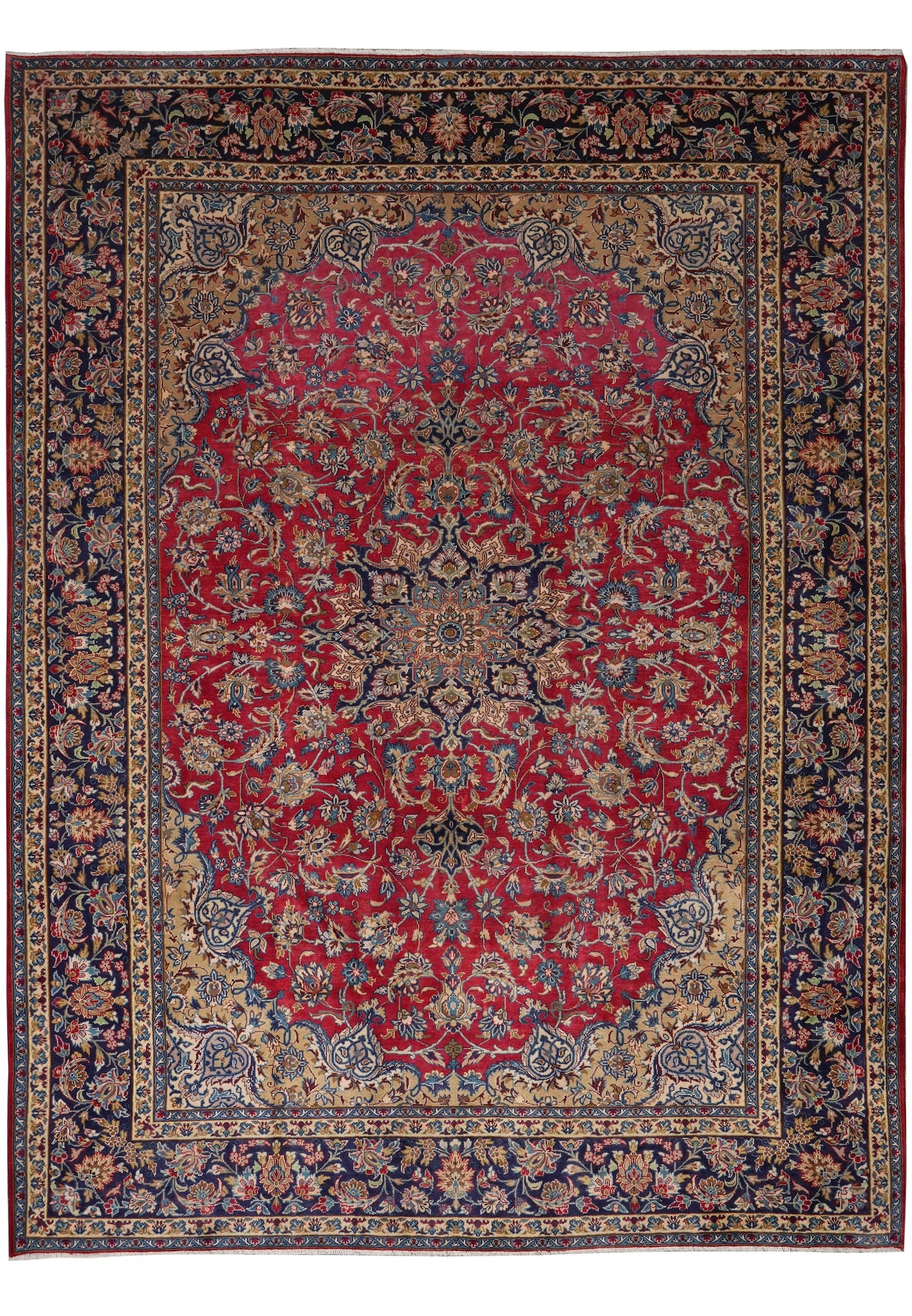 10 x 13 Genuine Persian Najafabad Esfahan Wool Rug Red Blue: 10 x 13 Genuine Persian Najafabad Esfahan Wool Rug Red Blue Free continental US Shipping Hand-knotted genuine Persian Najafabad Esfahan wool rug from Iran, featuring a traditional floral and medallion
