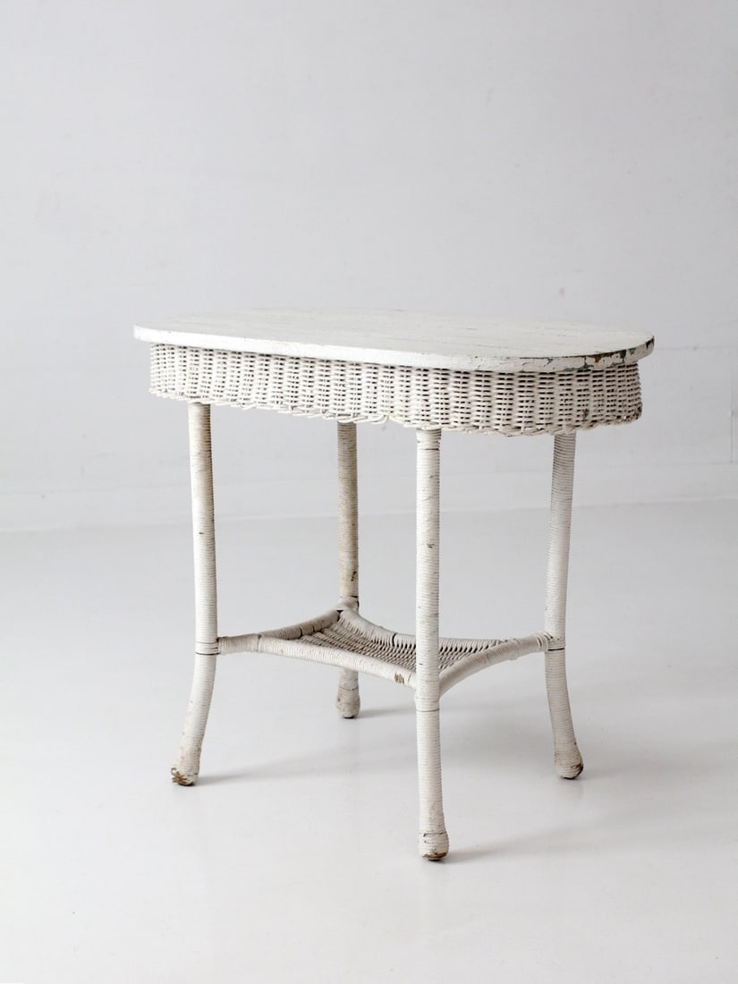 Early 20th Century White Wicker Veranda Table with Oval Wood Top (1 of 16)