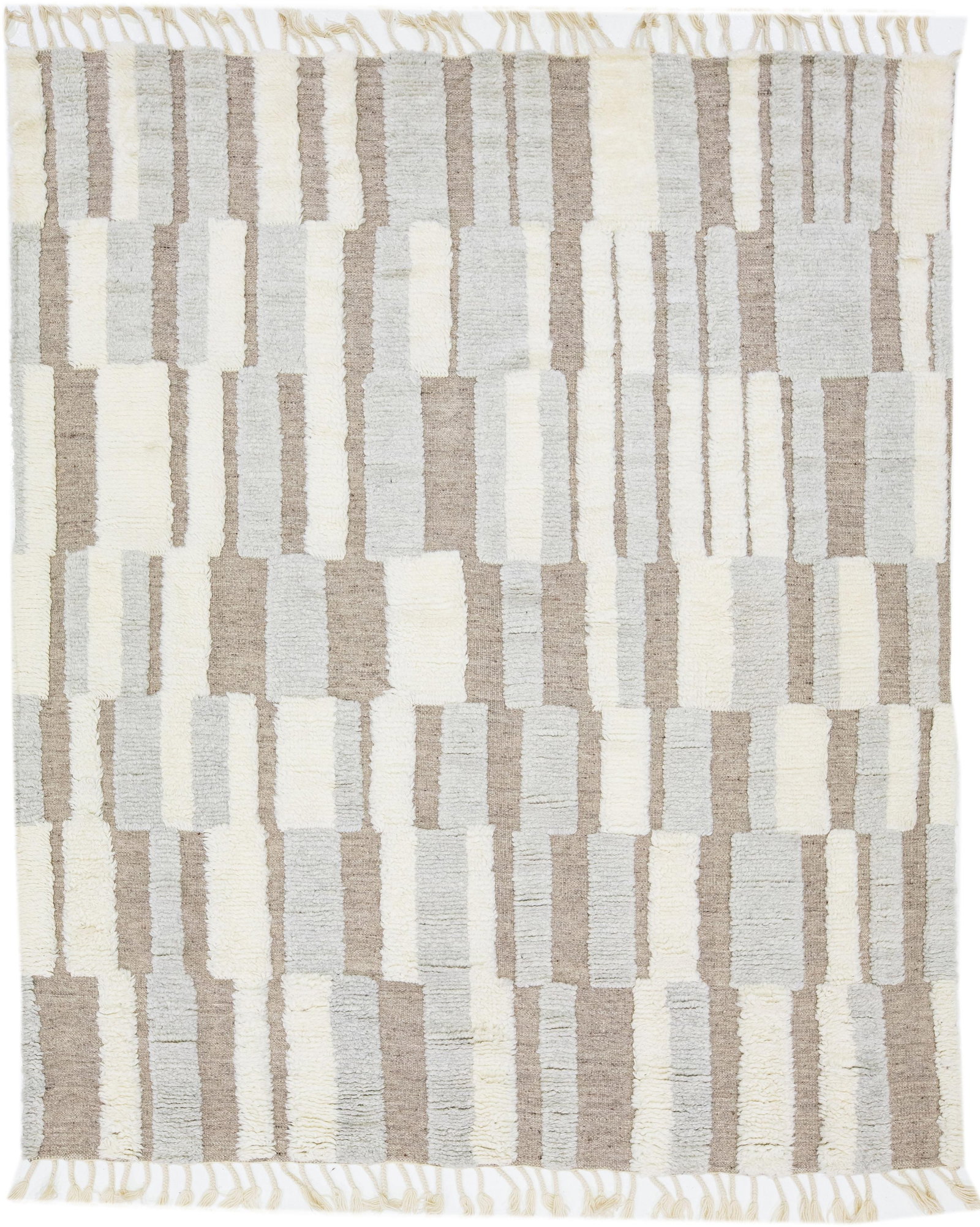 2020s Abstract Moroccan Wool Rug 8' x 10' Ivory Gray: 2020s Abstract Moroccan Wool Rug 8' x 10' Ivory Gray This modern wool rug features an intricate Moroccan pattern, skillfully crafted with meticulous attention to detail. The design showcases multiple 