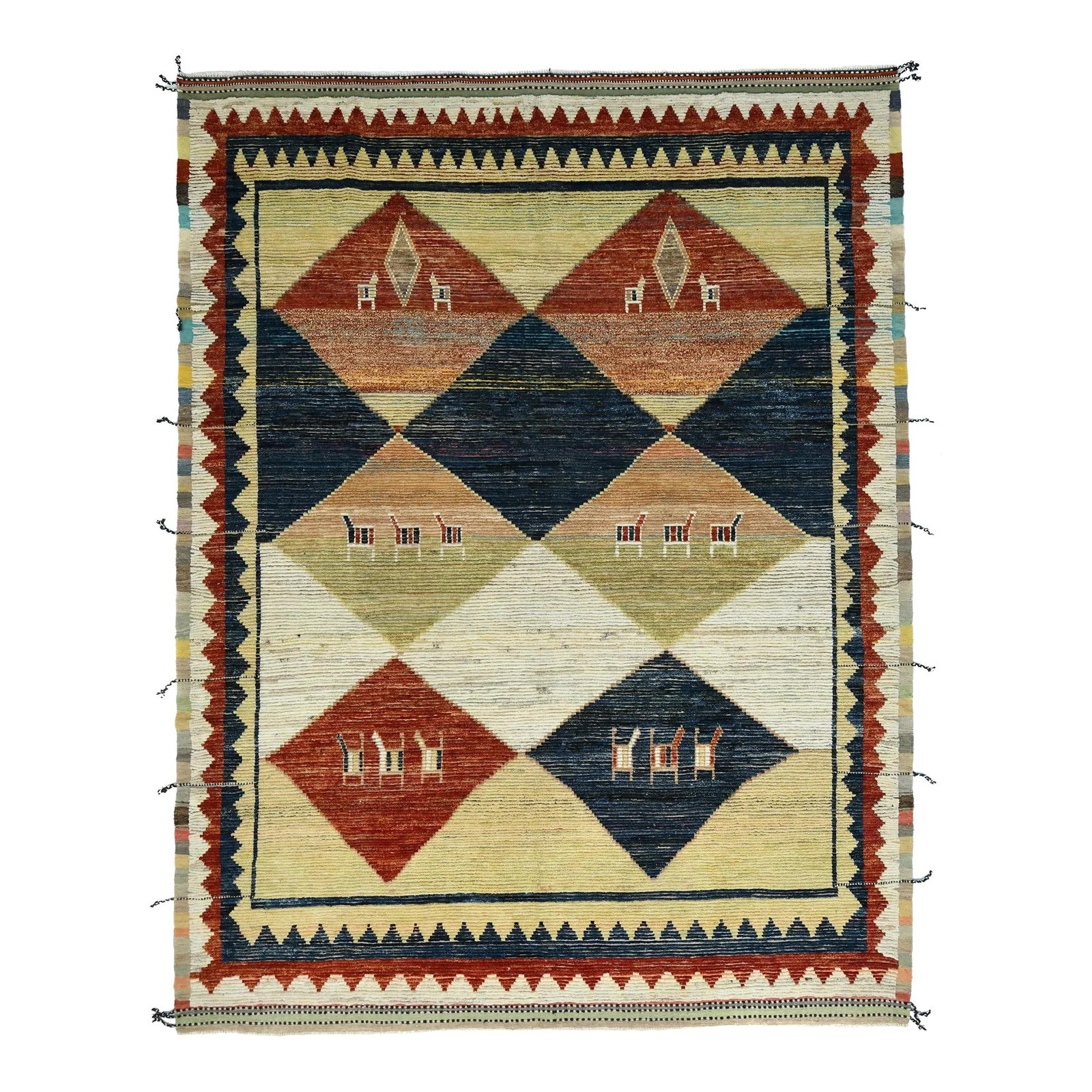 Vibrant Handmade Moroccan Wool Rug Multicolor Geometric Design 9'3 x 12'1: Vibrant Handmade Moroccan Wool Rug Multicolor Geometric Design 9'3 x 12'1 Enhance your space with this elegant Handmade Moroccan Style Wool Rug, showcasing a captivating multicolor geometric design. M
