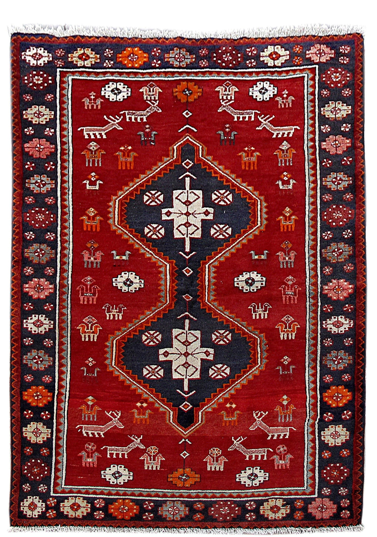 4.3 x 7.3 Red Handwoven Persian Hamadan Rug Durable Wool: 4.3 x 7.3 Red Handwoven Persian Hamadan Rug Durable Wool Free continental US Shipping Enhance your home with this exquisite 4' 3" x 7' 3" Red Persian Hamadan Rug, a magnificent example of traditional 