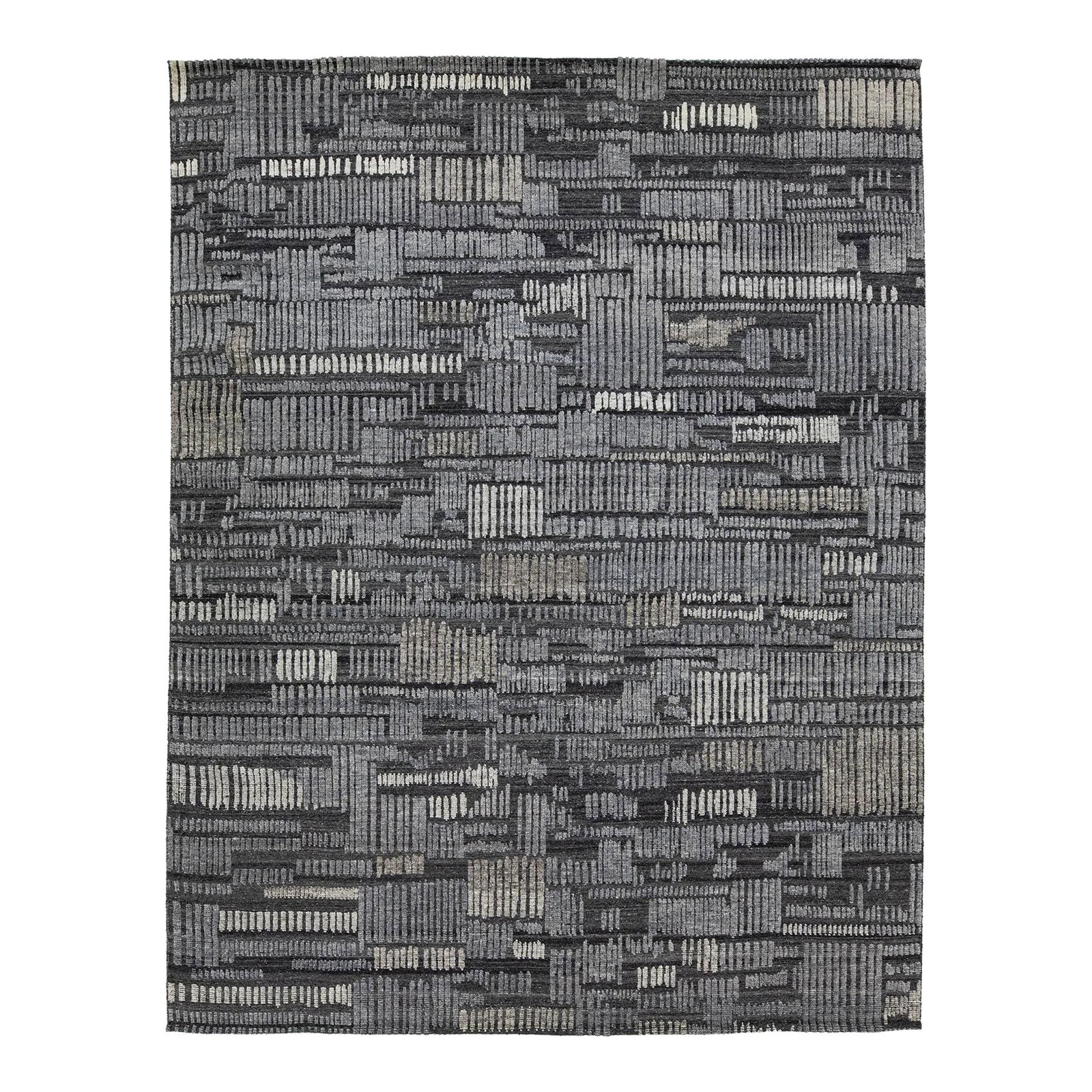 Modern Moroccan Wool Rug Geometric Gray 9'1 x 11'9: Modern Moroccan Wool Rug Geometric Gray 9'1 x 11'9 Add a touch of sophistication to your space with this exquisite hand-knotted wool rug. Featuring a luxurious charcoal-gray base, it showcases a strik