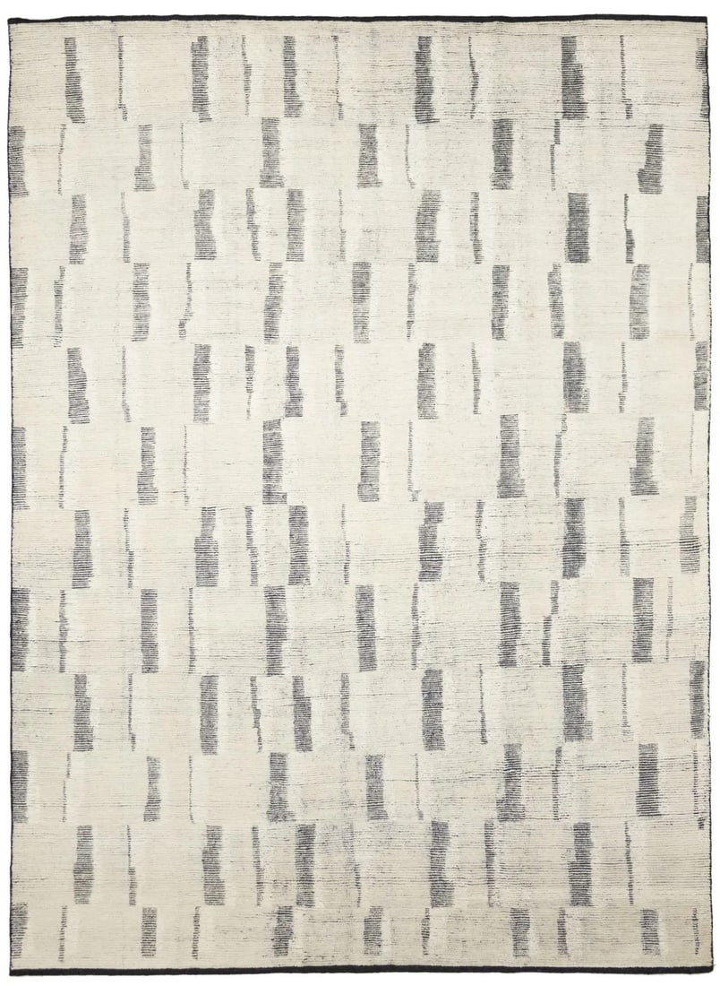 Handmade Modern Abstract 9x12 Wool Rug Cream Black Design: Handmade Modern Abstract 9x12 Wool Rug Cream Black Design Enhance your space with this Handmade Abstract Design Contemporary Rug, perfect for your living or dining room. This exquisite area rug featur