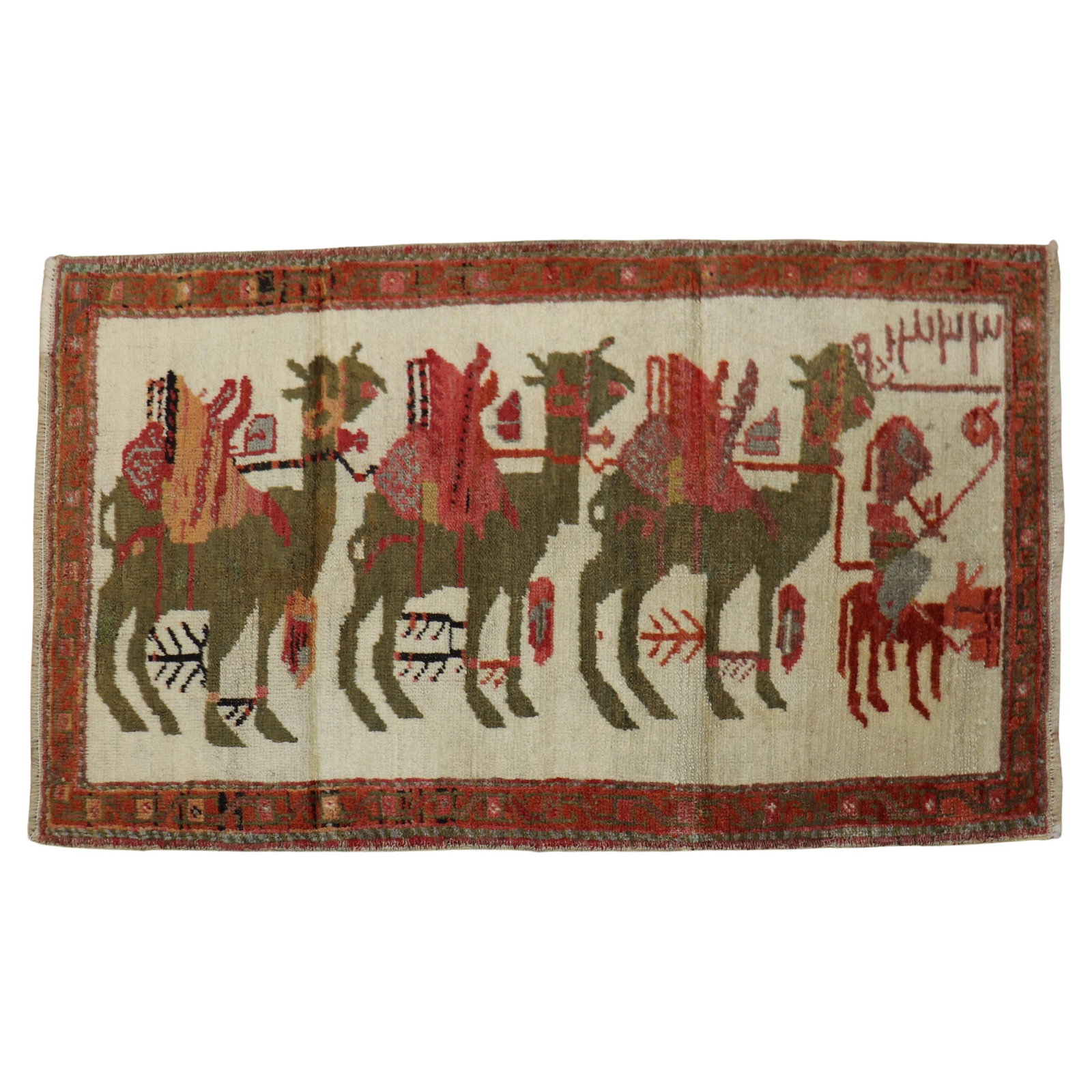 Zabihi Collection Oushak Turkish Camel Design Rug 25 x 44 in: Zabihi Collection Oushak Turkish Camel Design Rug 25 x 44 in This exquisite small rug from the Zabihi Collection features a charming pictorial design of a caravan camel, showcasing the artistry of ear