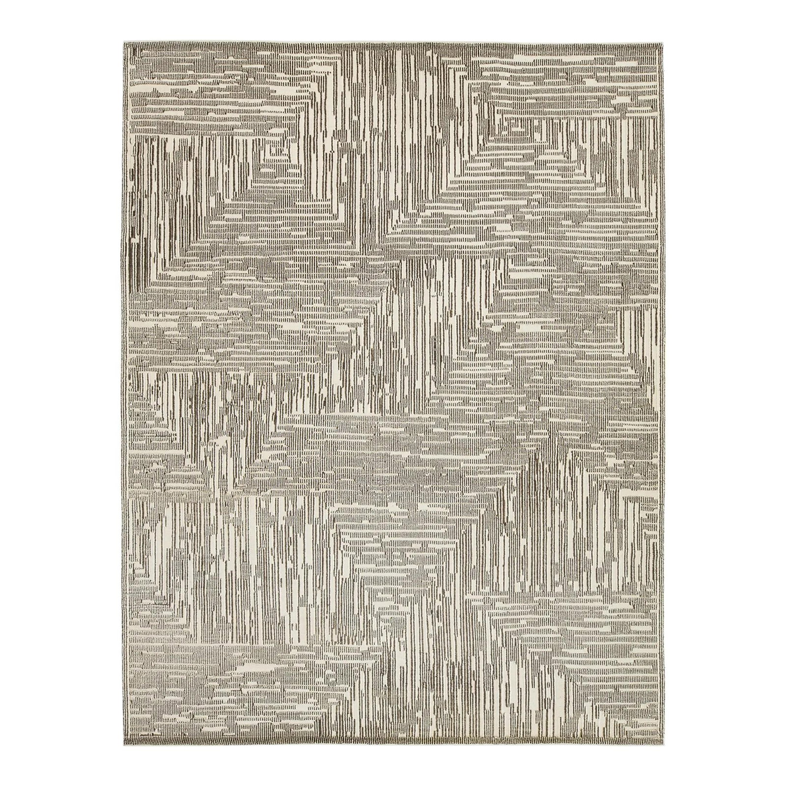 Beige Abstract Moroccan Wool Rug 12'1 x 15': Beige Abstract Moroccan Wool Rug 12'1 x 15' Elevate your living space with this stunning hand-knotted wool rug, featuring a luxurious beige and light brown base adorned with a bold abstract pattern in