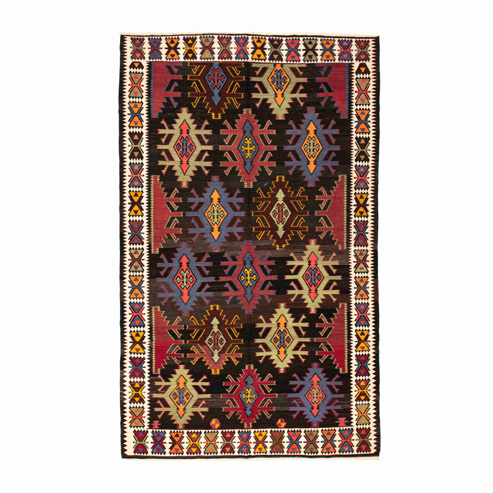 Authentic Handmade Anadol Wool Kilim 77.6 x 126.8 Inches: Authentic Handmade Anadol Wool Kilim 77.6 x 126.8 Inches Discover the exquisite craftsmanship of this authentic handmade Anadol kilim, made from high-quality wool on wool. This flat-woven piece showca