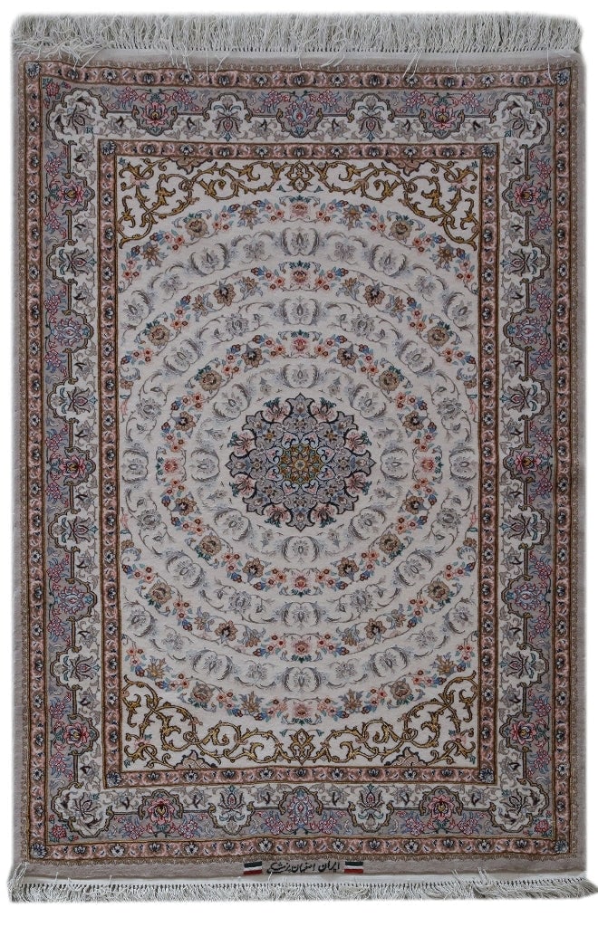 Signed Authentic Persian Esfahan Rug 3.7 x 5.6 Wool and Silk 500 KPSI: Signed Authentic Persian Esfahan Rug 3.7 x 5.6 Wool and Silk 500 KPSI Free continental US Shipping This is a signed, super fine quality authentic Persian Esfahan rug measuring 3.7 x 5.6. It is hand-kn