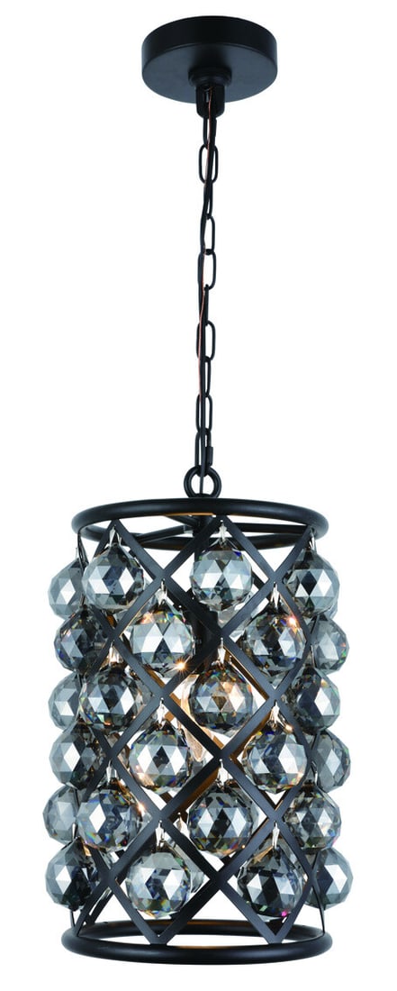 Madison Royal Cut Crystal Pendant Light Matte Black 1-Light: Madison Royal Cut Crystal Pendant Light Matte Black 1-Light This modern pendant chandelier features a matte black frame with a silver shade and royal cut crystal ball accents, offering a stylish light