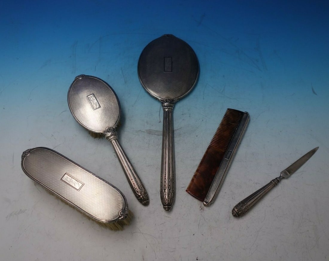 5 Piece Sterling Silver Dresser Set Blackinton Helena Pattern (1 of 12)