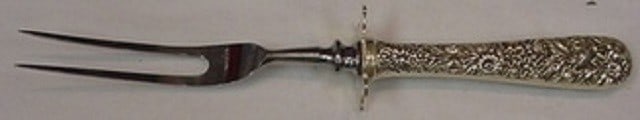 Kirk Repousse Sterling Silver Carving Fork 8 3/4 Inch Antique: Kirk Repousse Sterling Silver Carving Fork 8 3/4 Inch Antique This exquisite steak carving fork is crafted from sterling silver and features a stunning repousse design by Kirk. Measuring 8 3/4 inches,