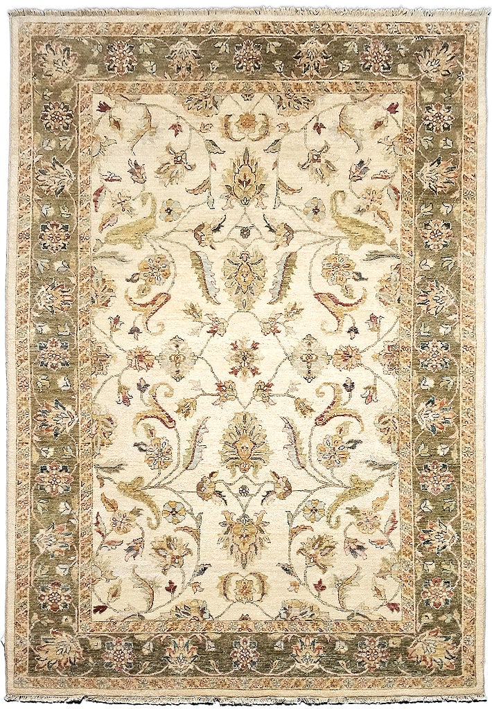 5.5 x 8 Handmade Beige Chobi Rug Eco-Friendly Wool Design: 5.5 x 8 Handmade Beige Chobi Rug Eco-Friendly Wool Design Free continental US Shipping Introducing the 5.5 x 8 Beige Color Vegetable Dyed Chobi Rug, a stunning blend of traditional craftsmanship and m