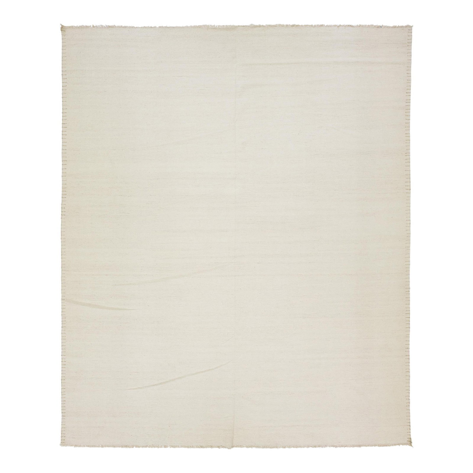 Modern Beige Dhurrie Wool Rug 12'5 x 14'11 Handmade: Modern Beige Dhurrie Wool Rug 12'5 x 14'11 Handmade This exquisite flatweave rug features a contemporary Dhurrie design with a soft beige base, complemented by decorative accents along the border. Mea