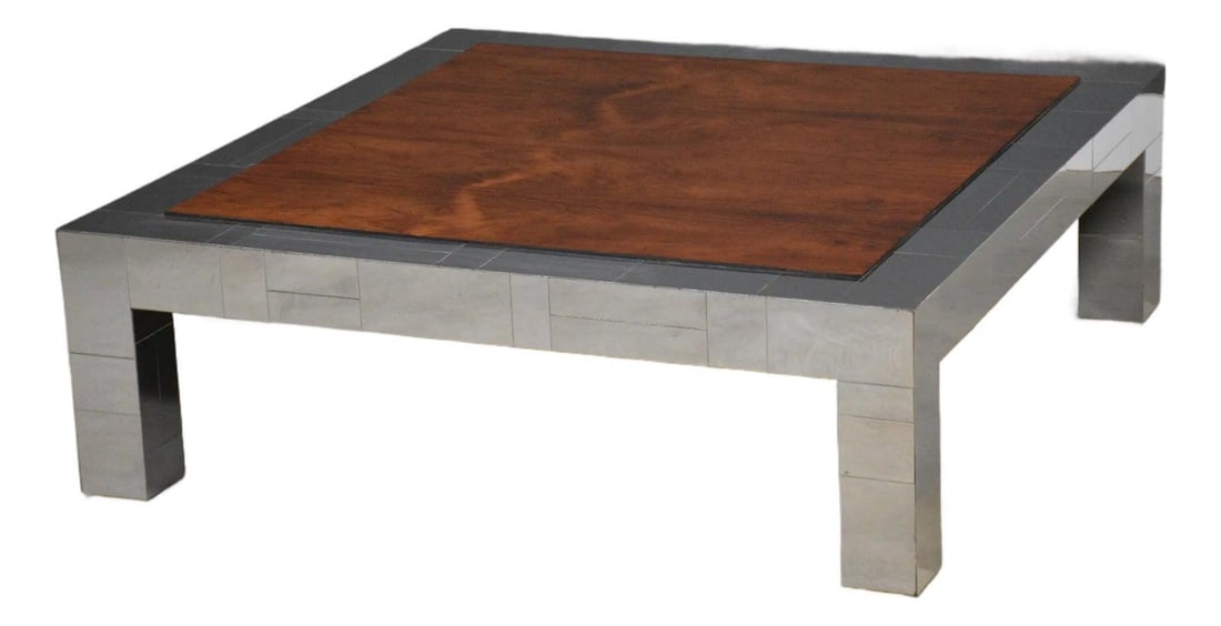 Paul Evans 1970s Cityscape Coffee Table Chrome Rosewood 48 Inch: Paul Evans 1970s Cityscape Coffee Table Chrome Rosewood 48 Inch This stunning 1970s Paul Evans Cityscape Coffee Table features a striking combination of chrome and rosewood. The table showcases a uniq