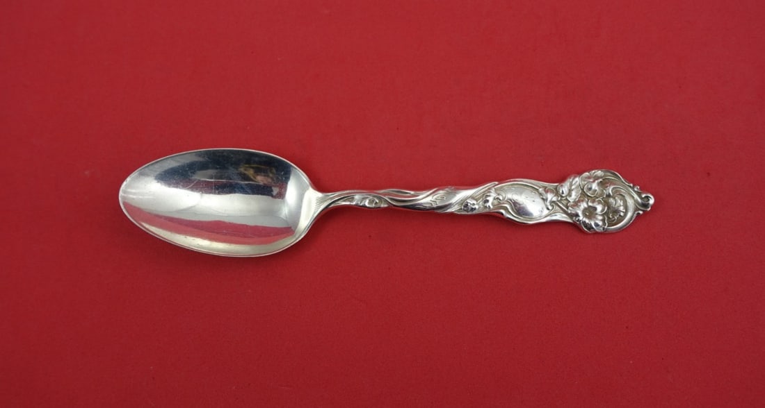 March Flower of the Month Sterling Silver Teaspoon by Shiebler 6 Inch: March Flower of the Month Sterling Silver Teaspoon by Shiebler 6 Inch This is a Shiebler sterling silver teaspoon from the Flower of the Month series, featuring the "March" design. The teaspoon is 6 i