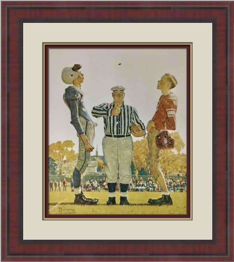 Norman Rockwell The Toss Custom Framed Americana Print 17x17: Norman Rockwell The Toss Custom Framed Americana Print 17x17 This stunning custom framed print titled 'The Toss' features the iconic artwork by Norman Rockwell, an emblem of Americana. Measuring 17 in