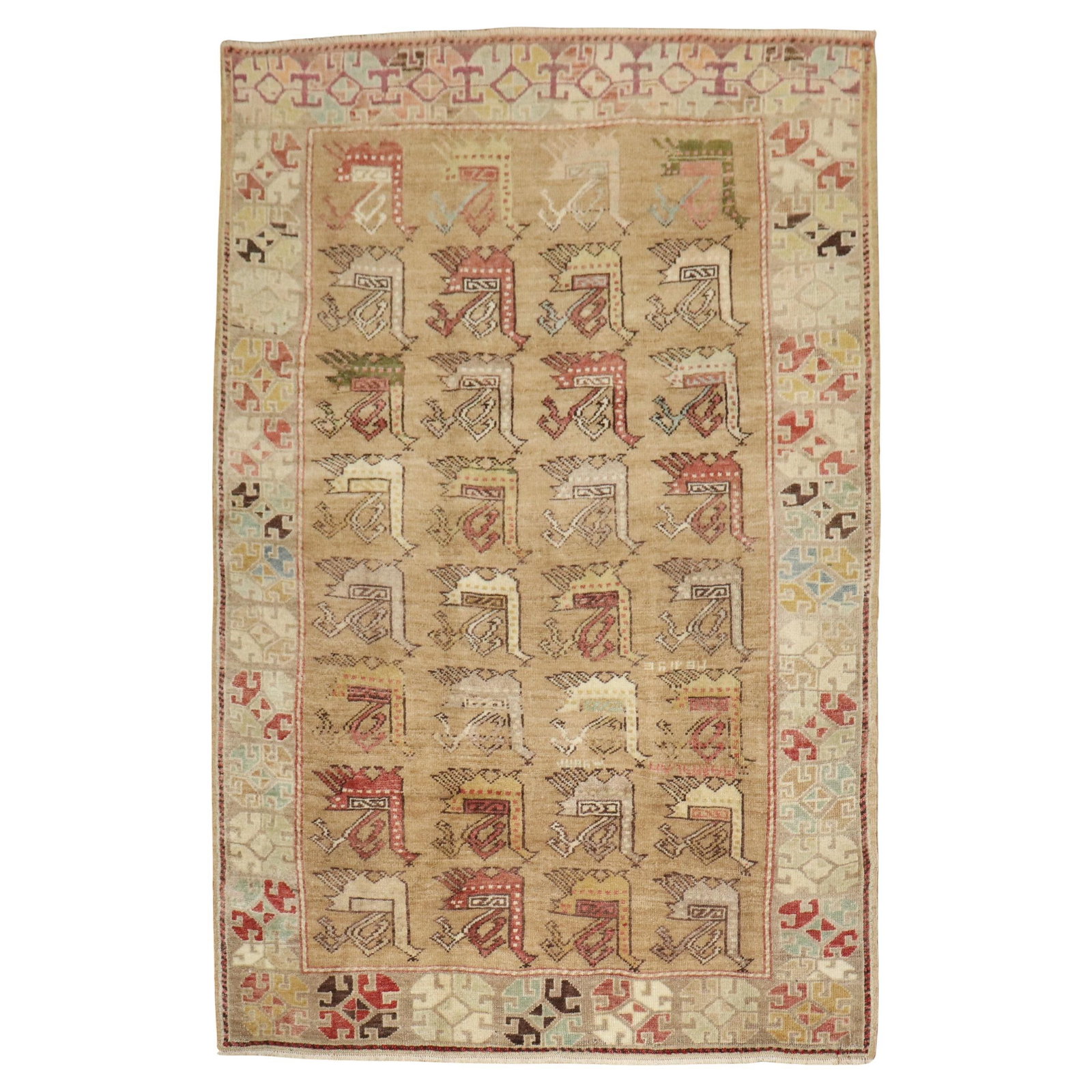 Antique Turkish Anatolian Swan Rug 4' x 5'9" Wool Hand-Woven (1 of 10)
