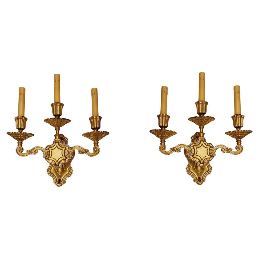Set of 2 Edward Caldwell gilt metal 3-light wall sconces (1 of 8)