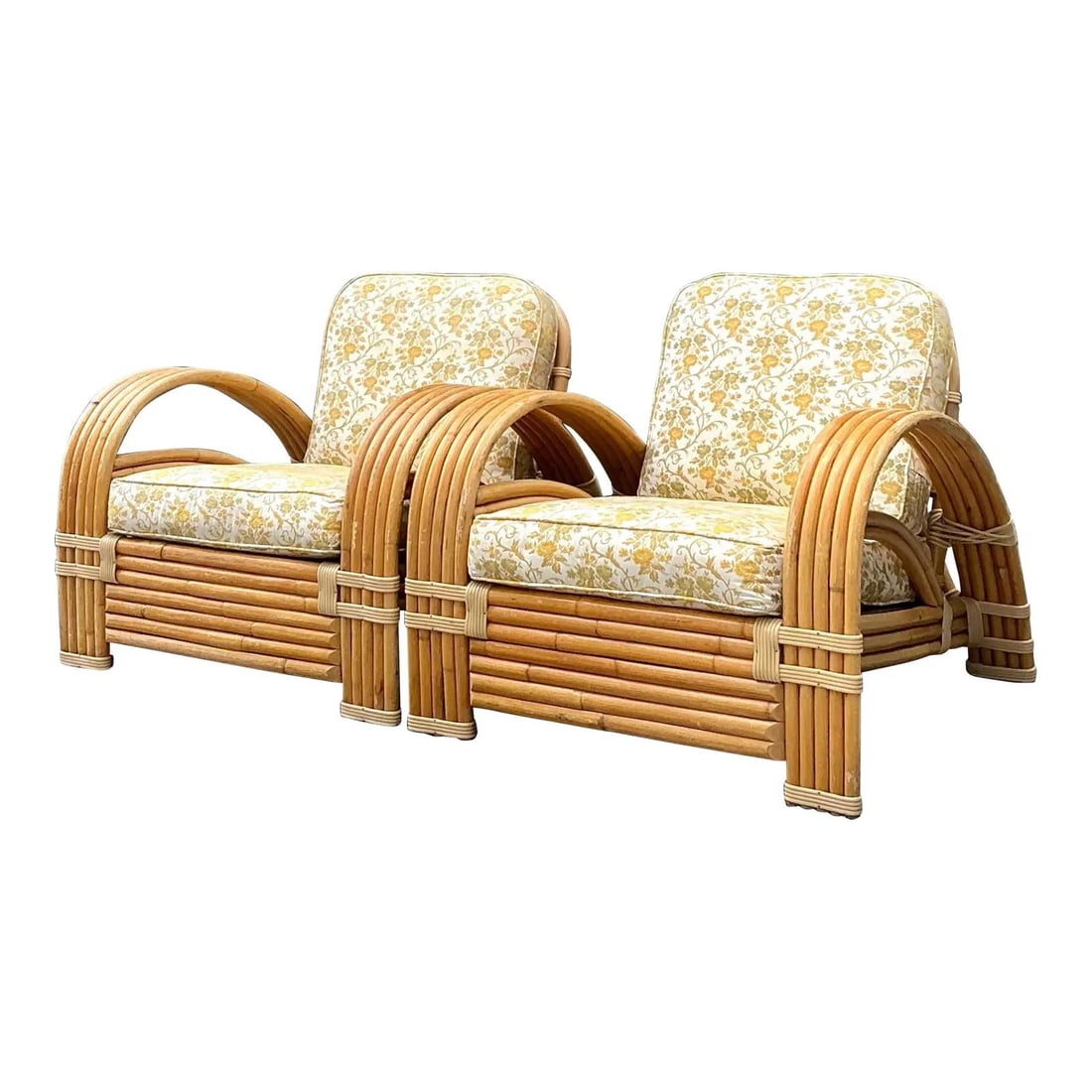 Pair of Vintage Tropitan Rattan Lounge Chairs with Floral Cushions (1 of 10)