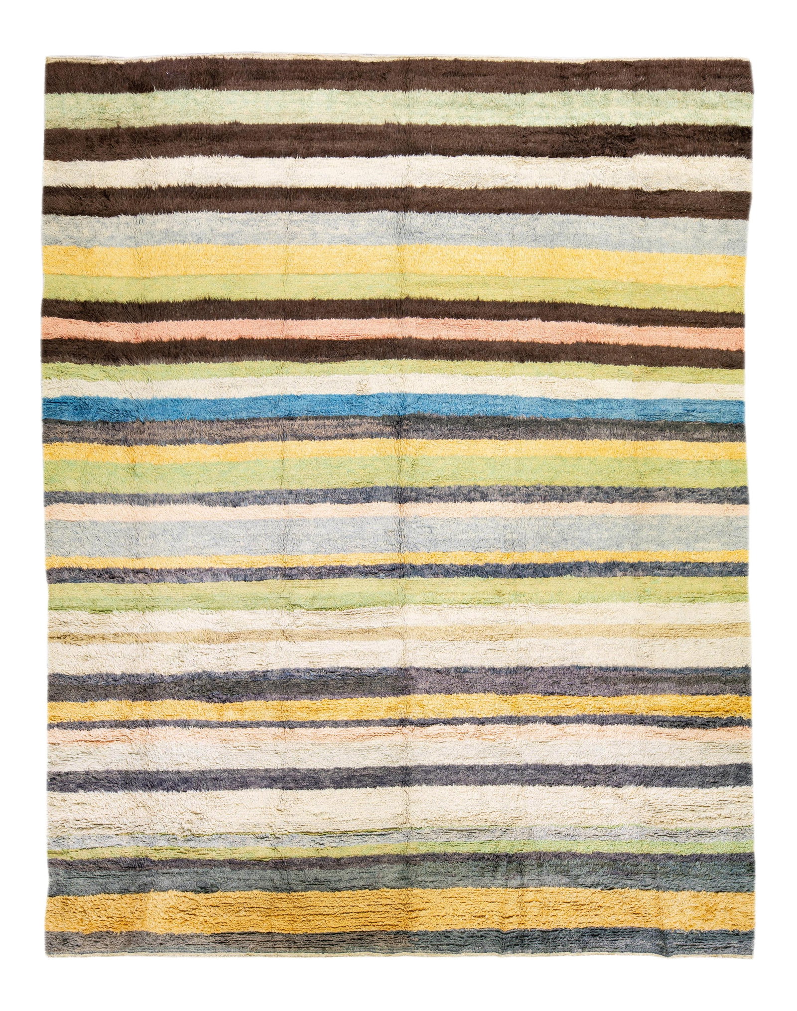 Stunning Modern Tulu Hand-Knotted Multicolor Wool Rug 12'6 x 15'9: Stunning Modern Tulu Hand-Knotted Multicolor Wool Rug 12'6 x 15'9 Enhance your living space with this stunning Modern Tulu Handmade Striped Pattern Multicolor Wool Rug. This exquisite hand-knotted woo
